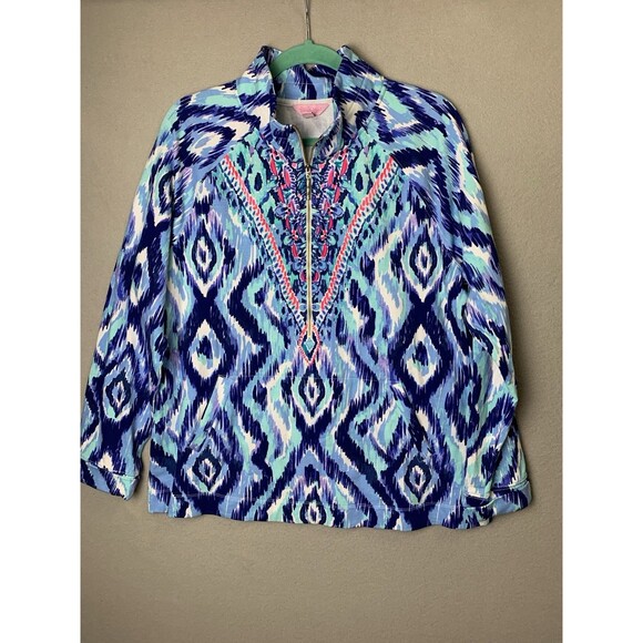 Lilly Pulitzer Top Woman’s Size XL Skipper Popover Geometric Aztec Vacation - Picture 1 of 7